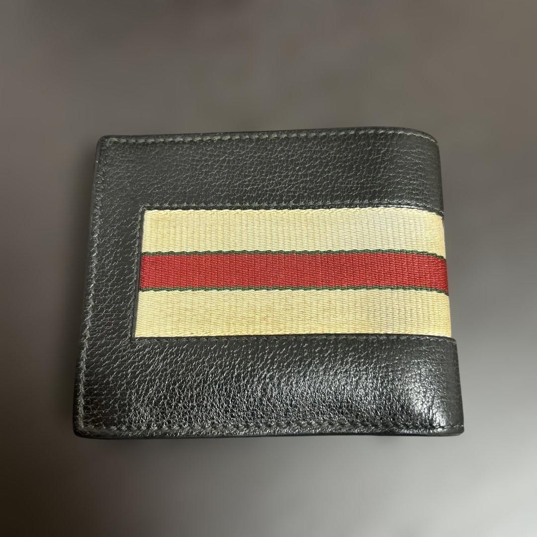 グッチ 二つ折り財布 シェリーライン レザー ブラック