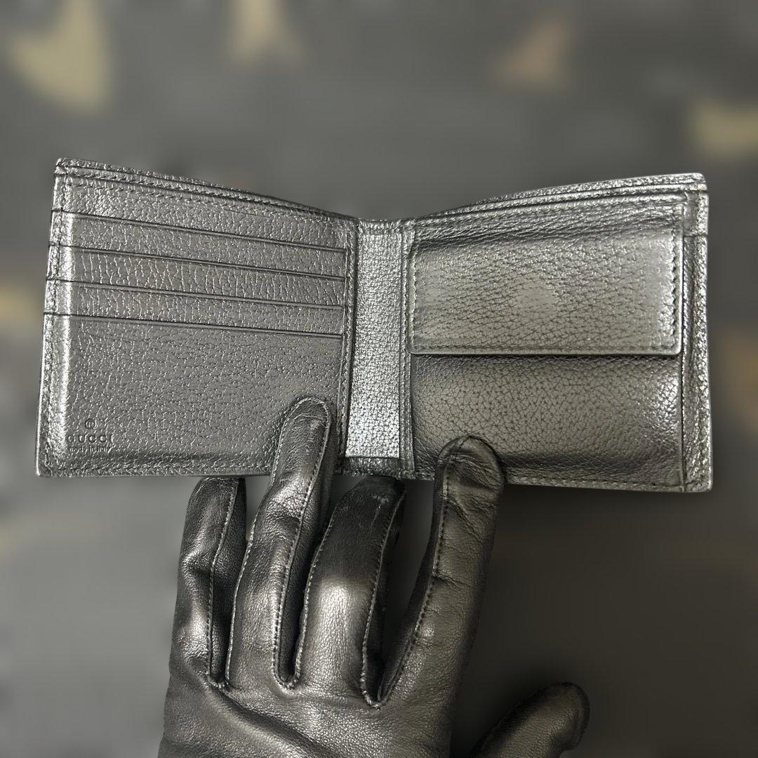 グッチ 二つ折り財布 シェリーライン レザー ブラック