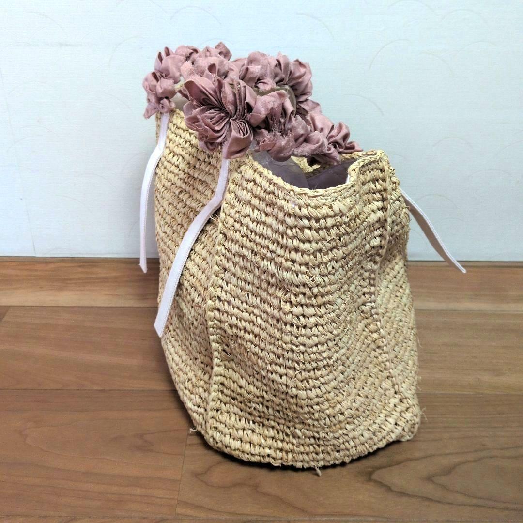 LUDLOW ラドロー フリル付ラフィアバッグ トートバッグ かごバッグ ピンク