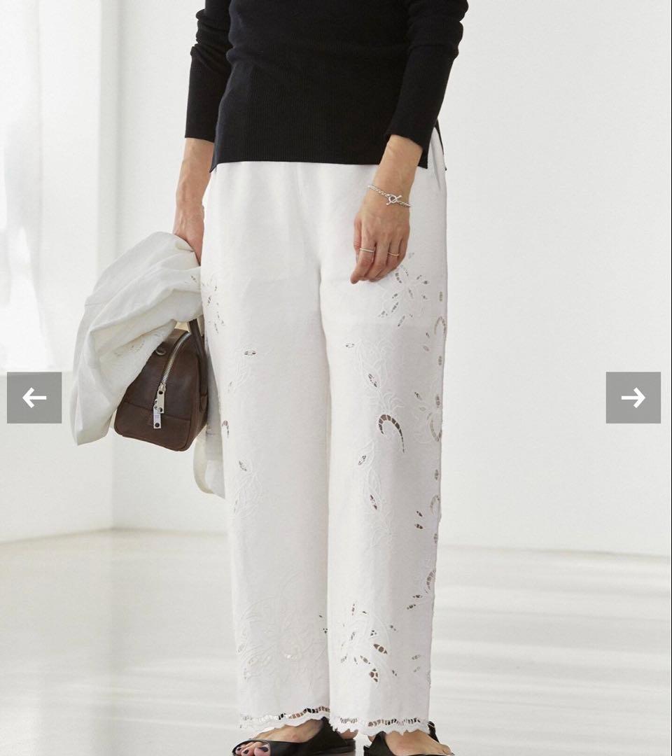 IENA /コットンリネンカットワークレース イージーパンツ