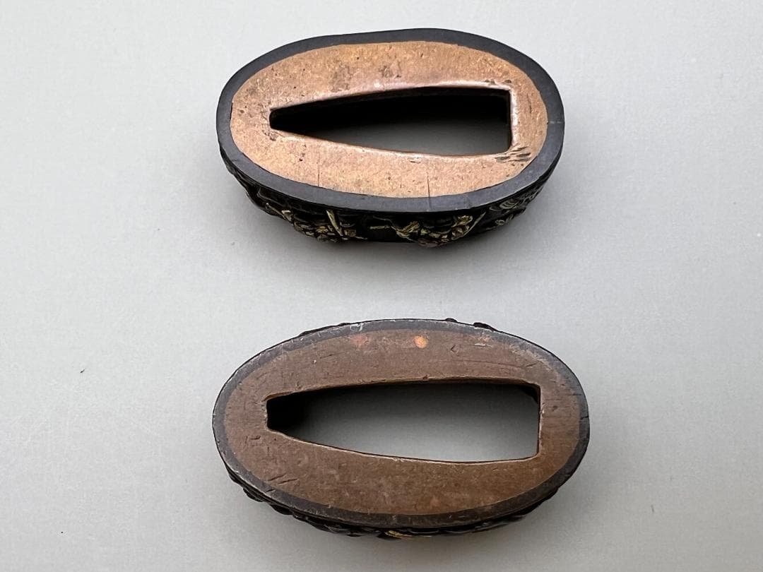 【海】江戸明治期　日本刀装具 人物馬文　金象嵌　縁頭　２点　骨董品　美術品