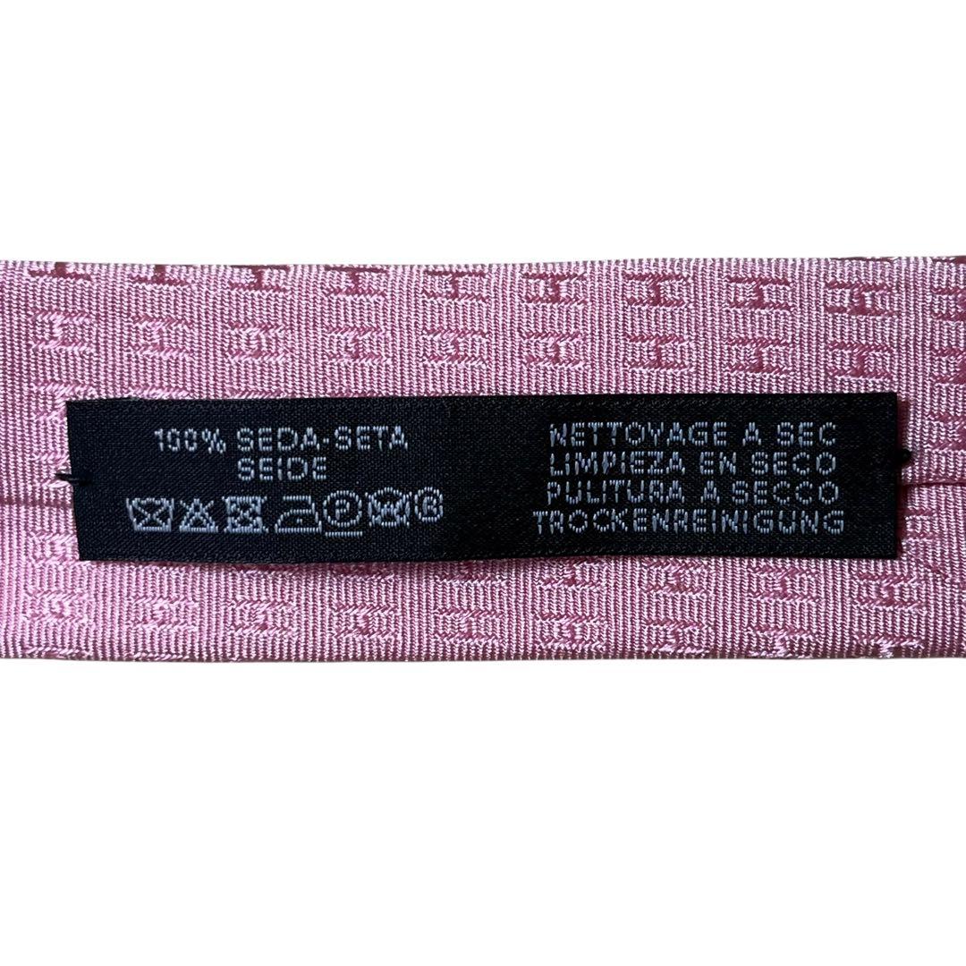 HERMES エルメス　高級ネクタイ　ライトピンク　ファソネ　H柄　ジャガード