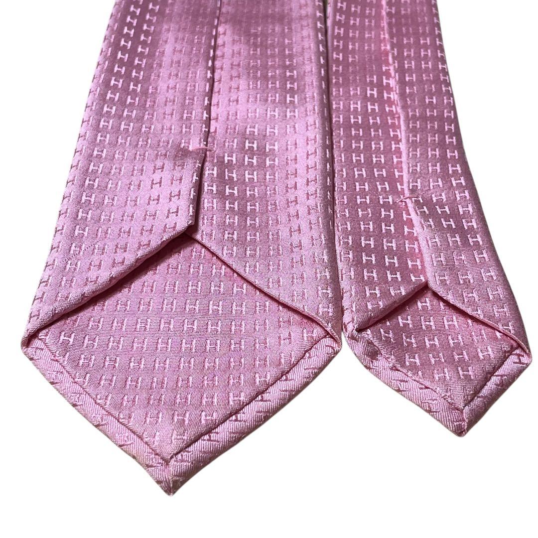 HERMES エルメス　高級ネクタイ　ライトピンク　ファソネ　H柄　ジャガード