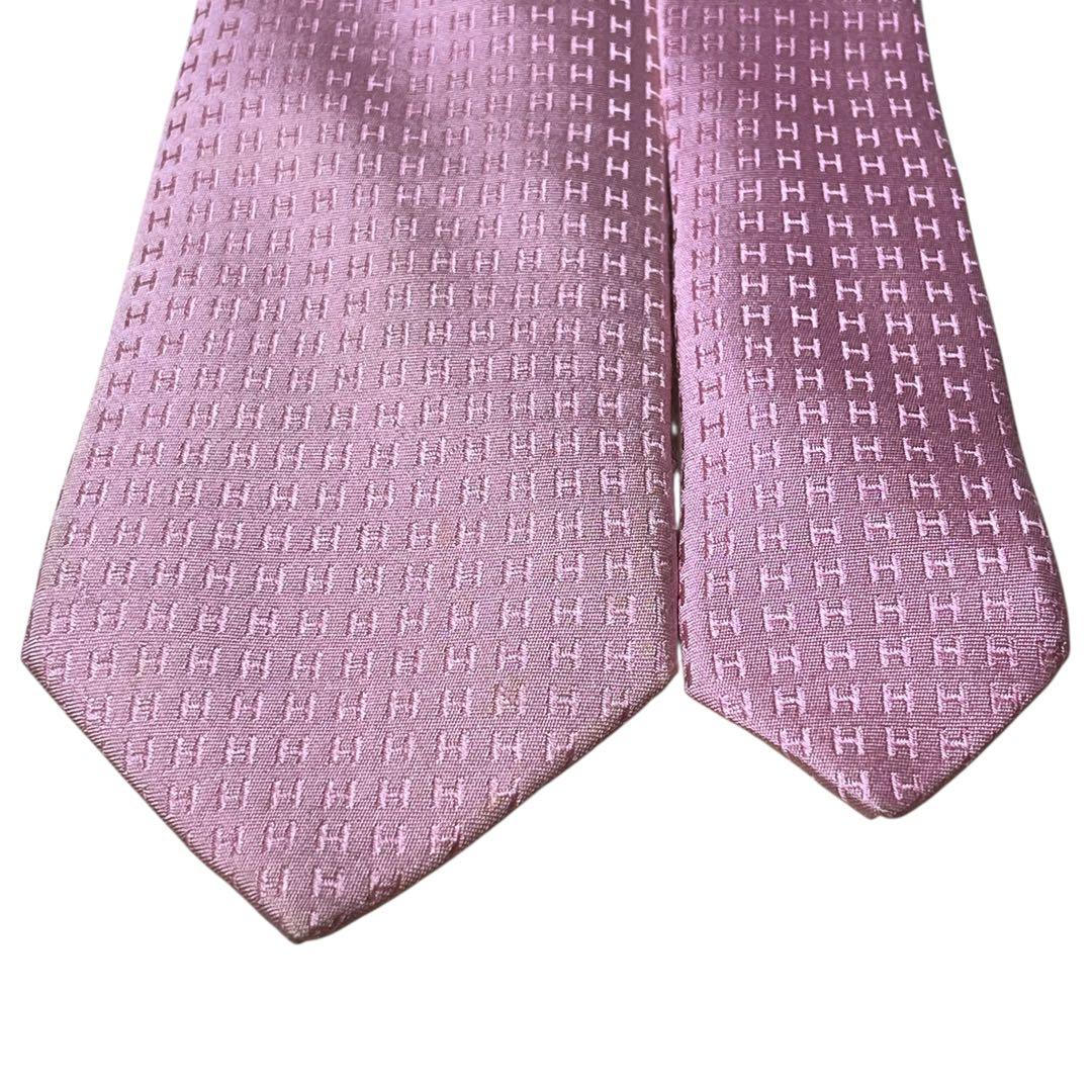 HERMES エルメス　高級ネクタイ　ライトピンク　ファソネ　H柄　ジャガード