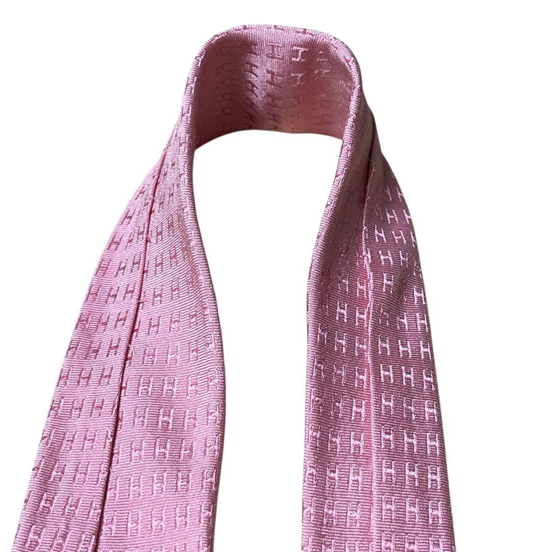 HERMES エルメス　高級ネクタイ　ライトピンク　ファソネ　H柄　ジャガード