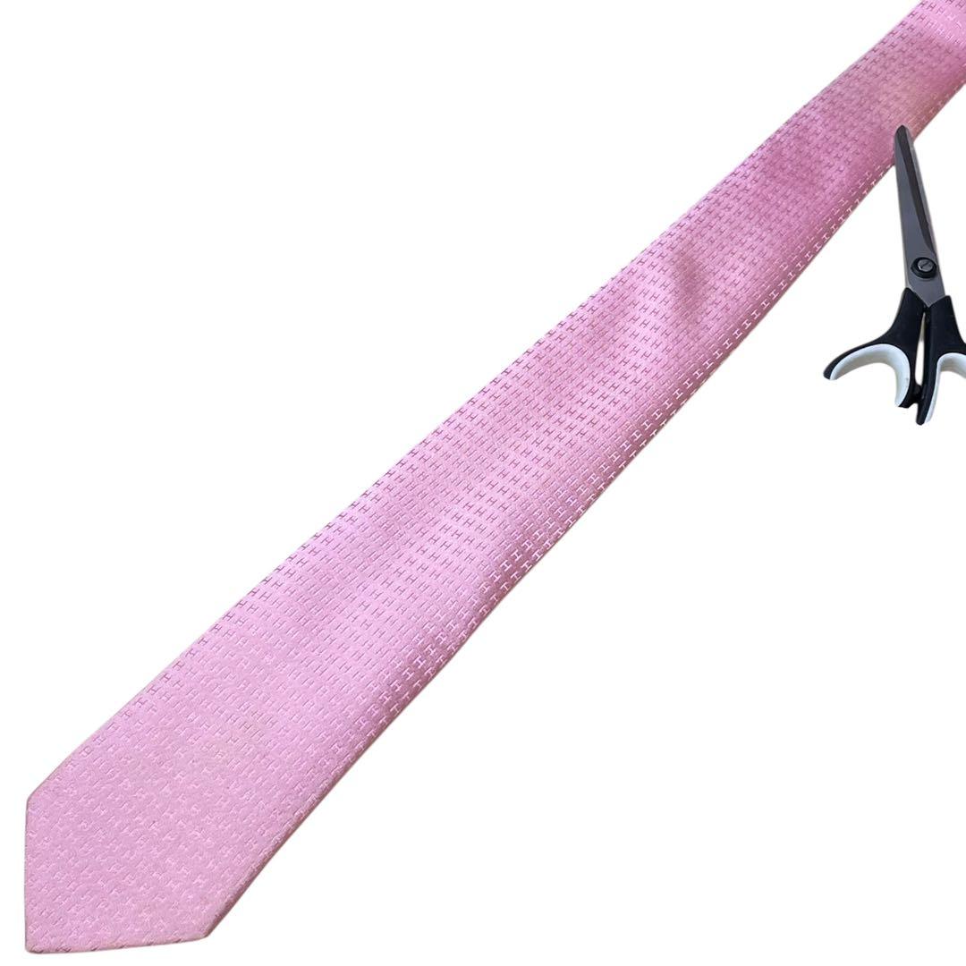 HERMES エルメス　高級ネクタイ　ライトピンク　ファソネ　H柄　ジャガード