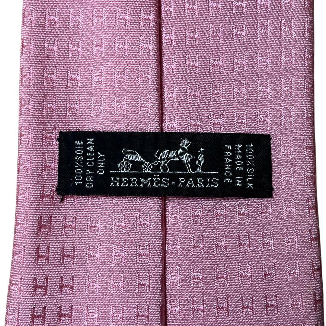 HERMES エルメス　高級ネクタイ　ライトピンク　ファソネ　H柄　ジャガード