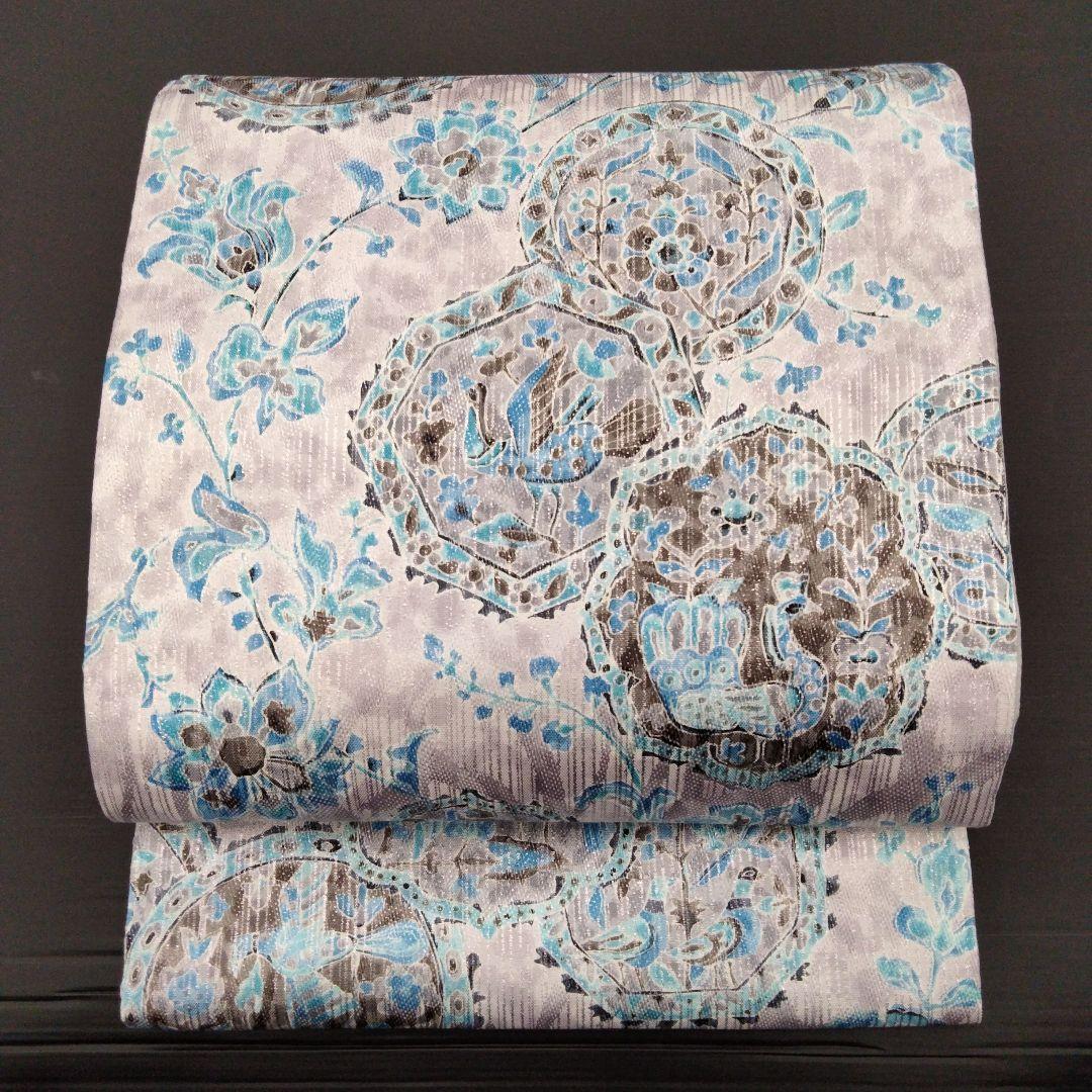 袋帯　川村久太郎　落款入　染洒落帯　民芸更紗　お仕立て込み