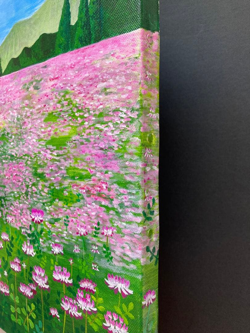 ご依頼品　風景画　花の絵　アクリル画　原画 「れんげ畑2」F8