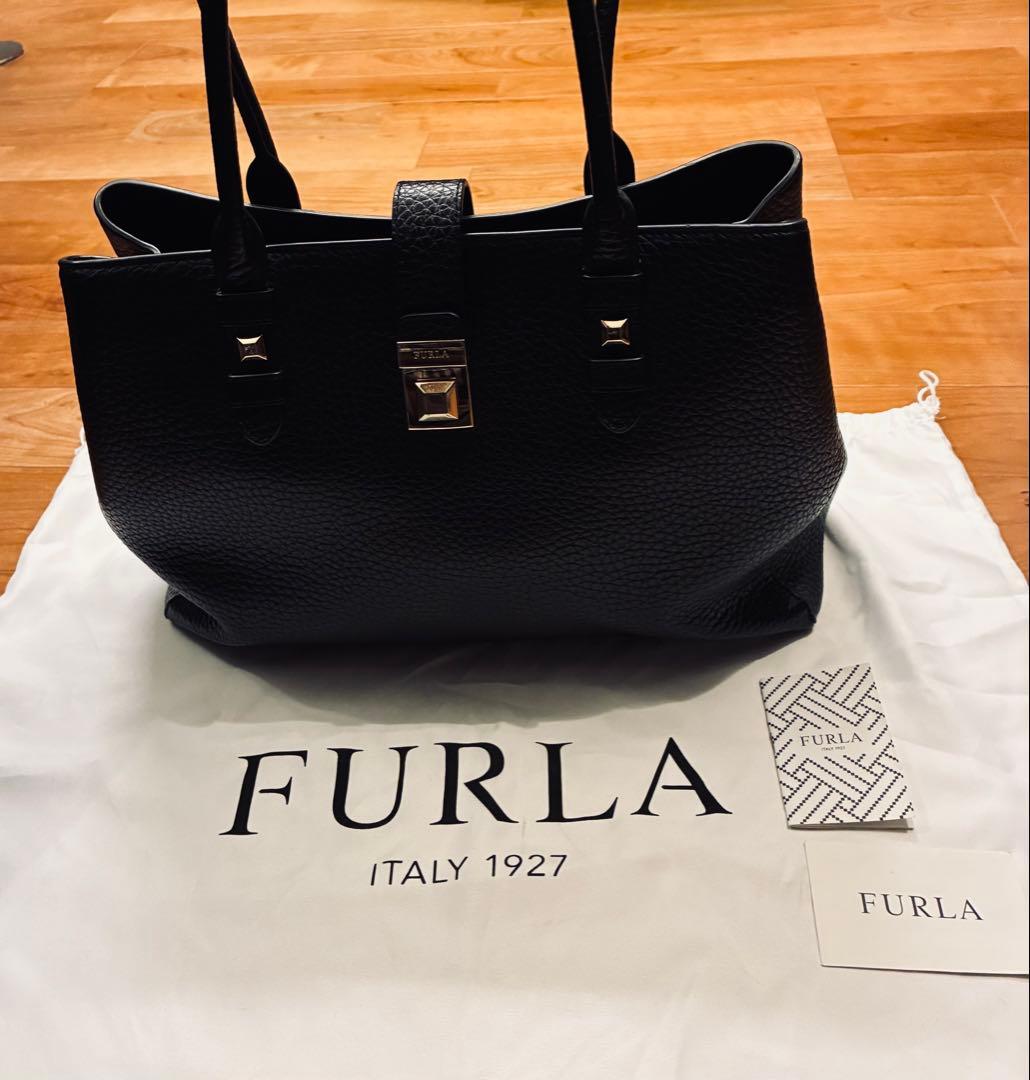 FURLA フルラ　ジョアン　トートバッグ　ブラック　シボ革　大容量　黒