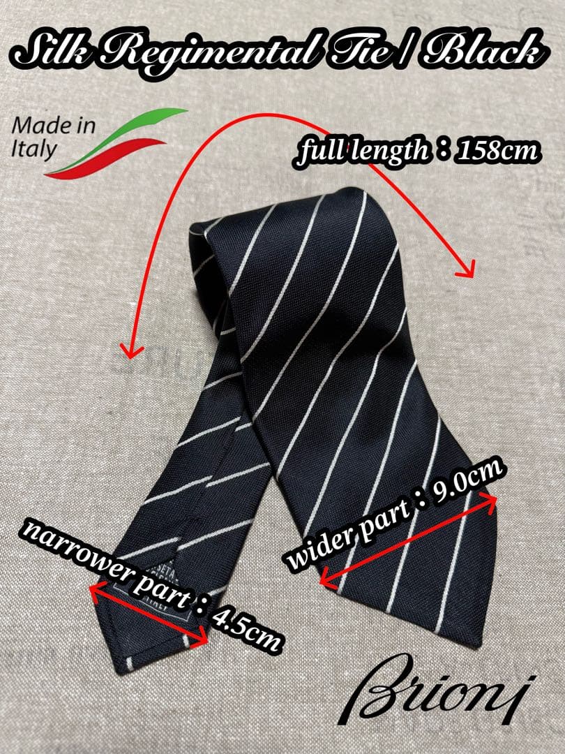 Brioni／ブリオーニ／レジメンタルタイ／ブラック／シルバー／Italy製