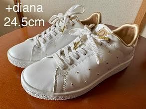 +dianaプラスダイアナ ホワイト×ゴールドスタッズスニーカー24.5cm箱付