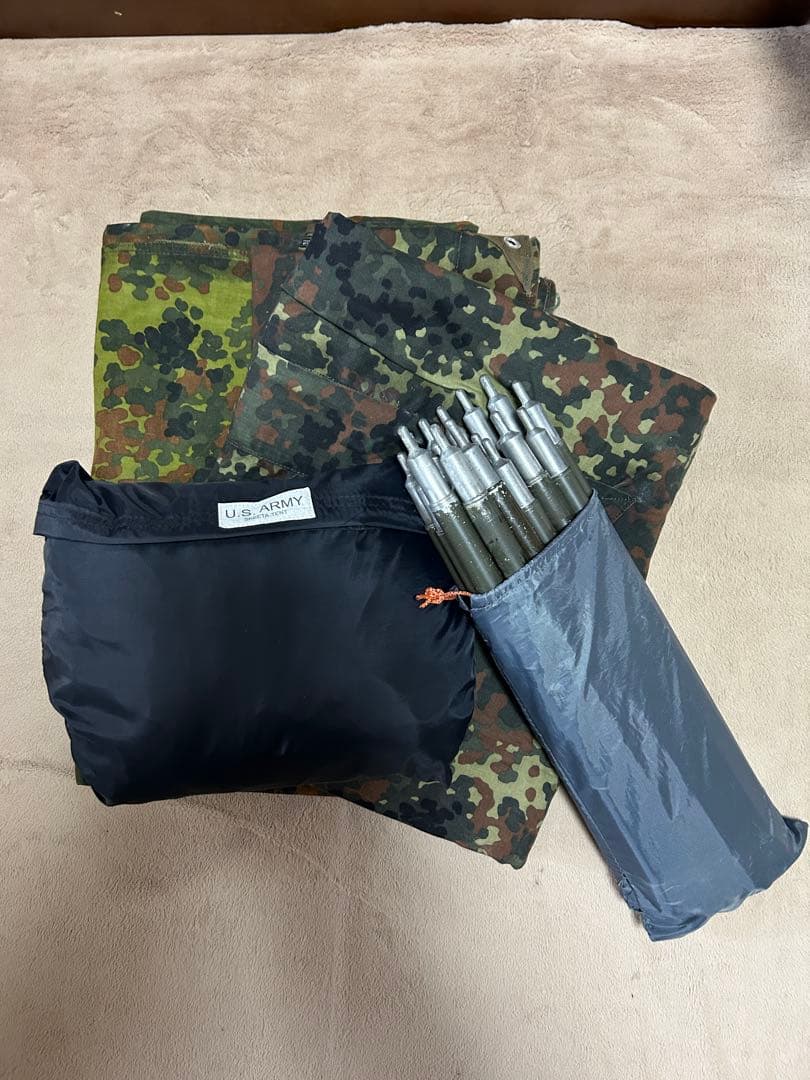 【特別仕様】ドイツ軍幕フレックターンカモ パップテント&専用フレームポール&かや