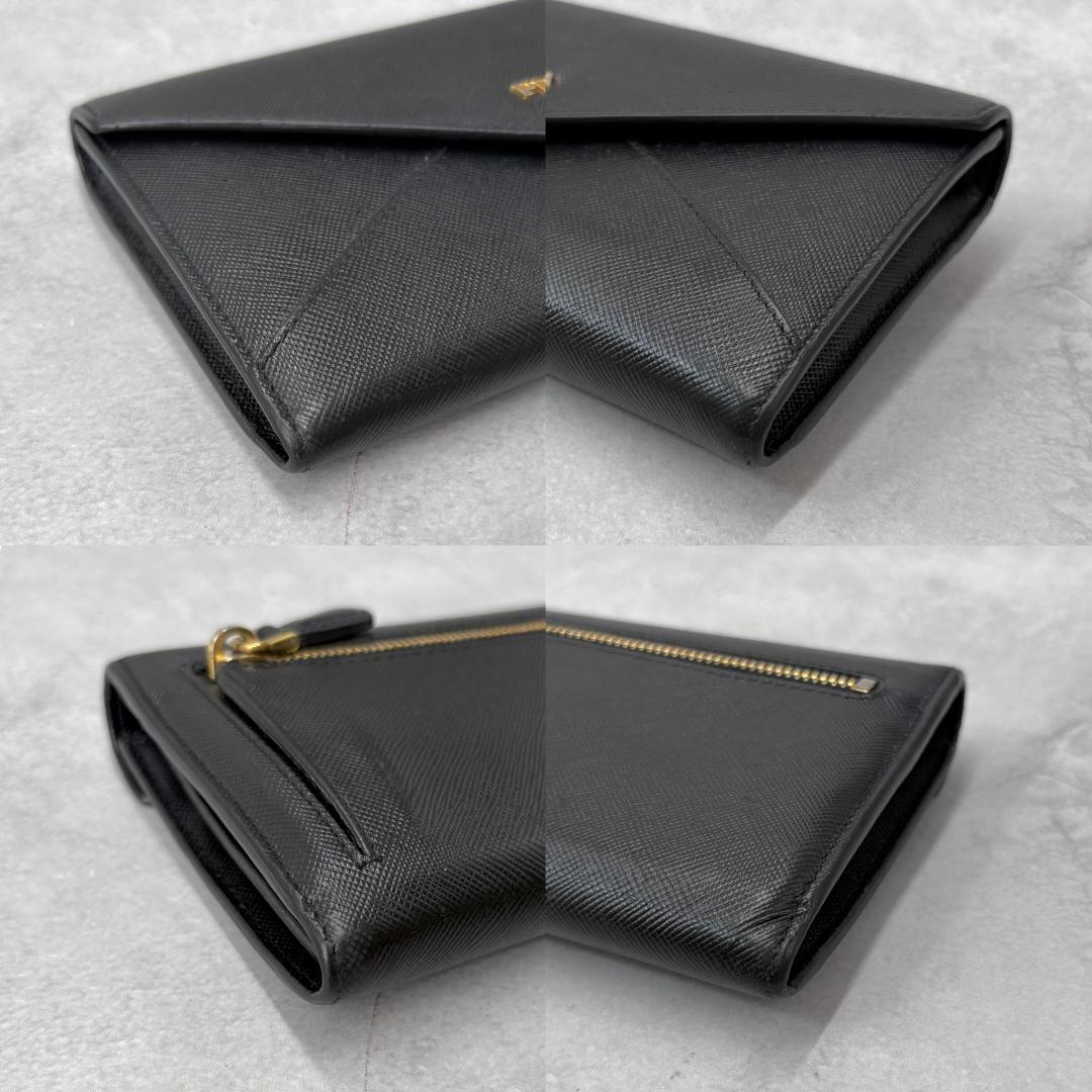 プラダ 長財布 メタルロゴ サフィアーノレザー パスケース付き 黒 レター型