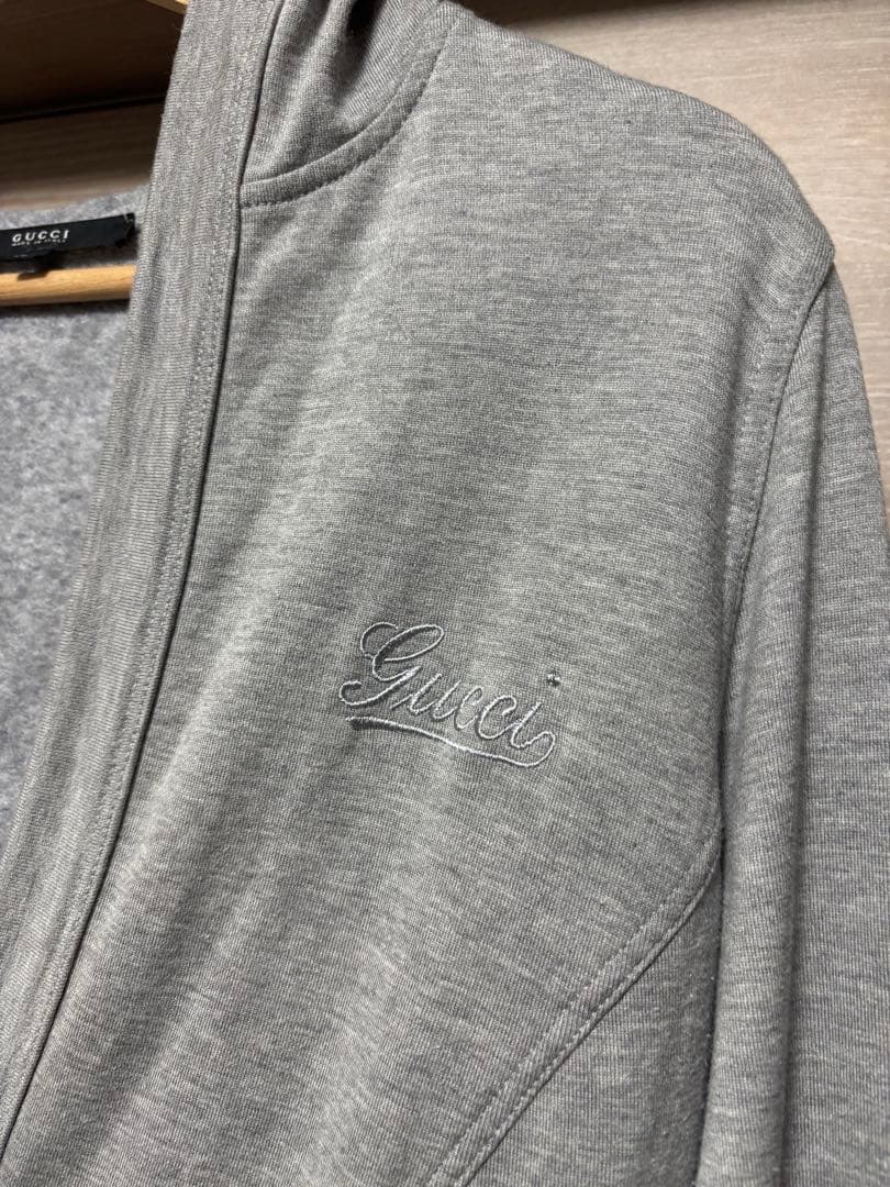 美品 GUCCI レディース フード パーカー グレー 金ラメ