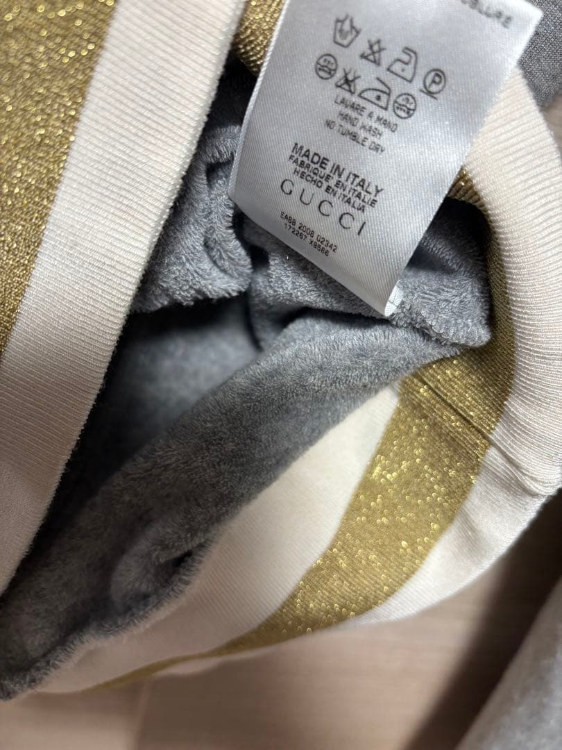 美品 GUCCI レディース フード パーカー グレー 金ラメ