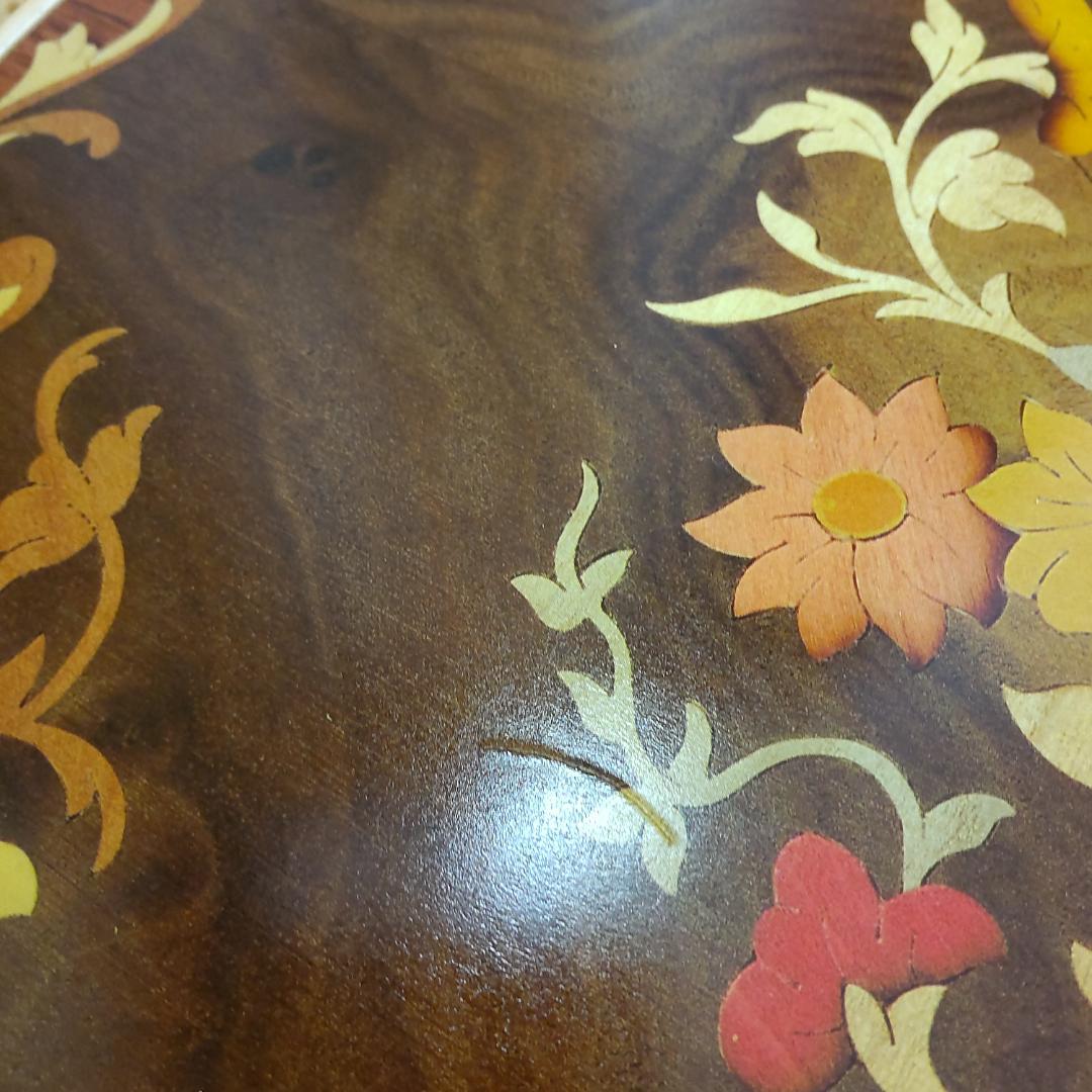 象嵌プリント　西洋アンティーク風　イタリア　サイドテーブル　組み立てテーブル