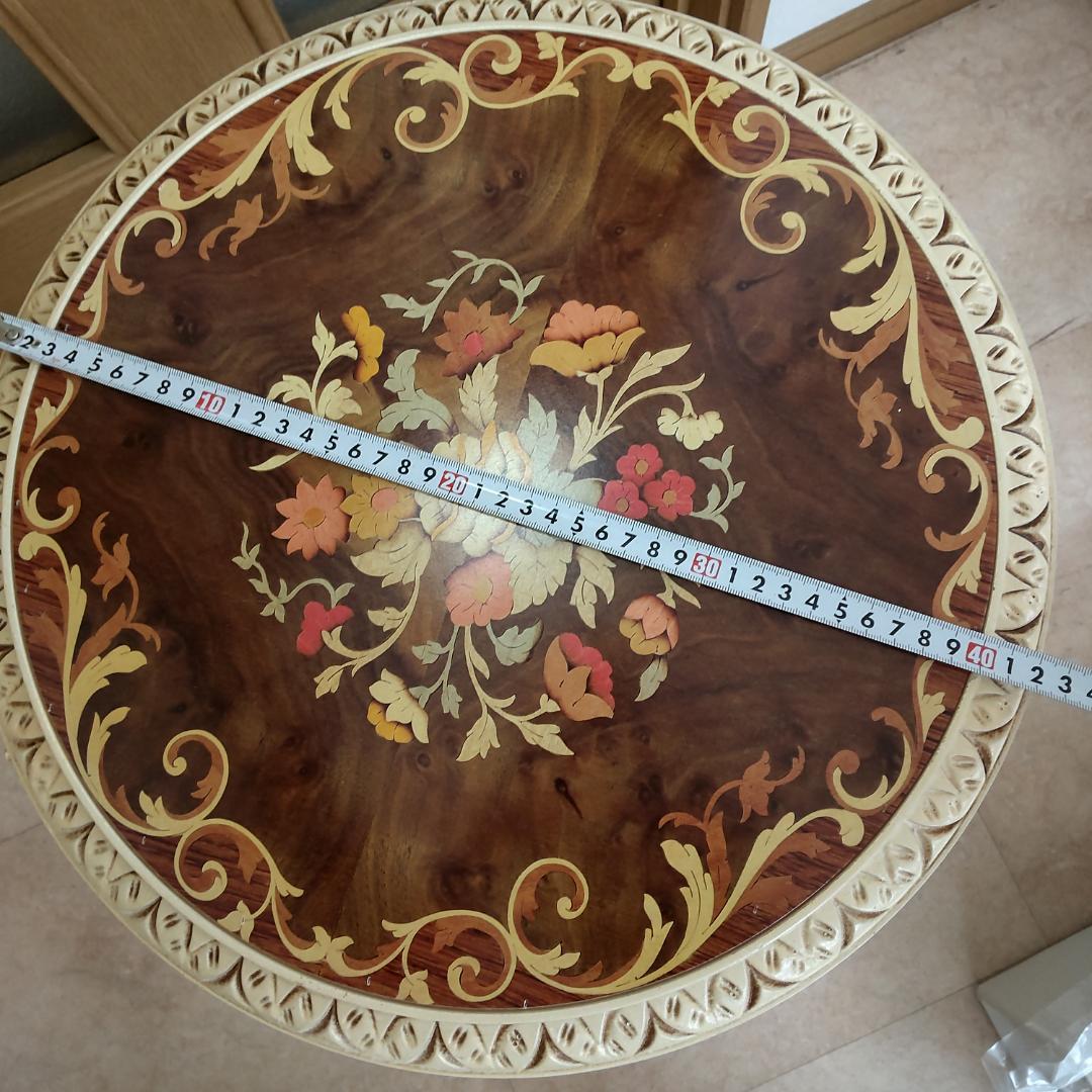 象嵌プリント　西洋アンティーク風　イタリア　サイドテーブル　組み立てテーブル