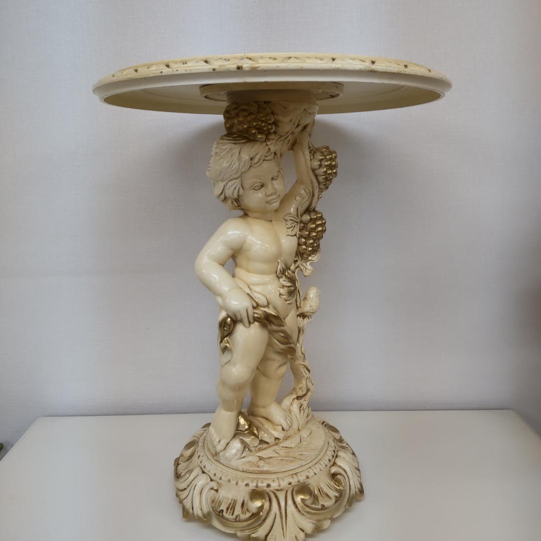 象嵌プリント　西洋アンティーク風　イタリア　サイドテーブル　組み立てテーブル