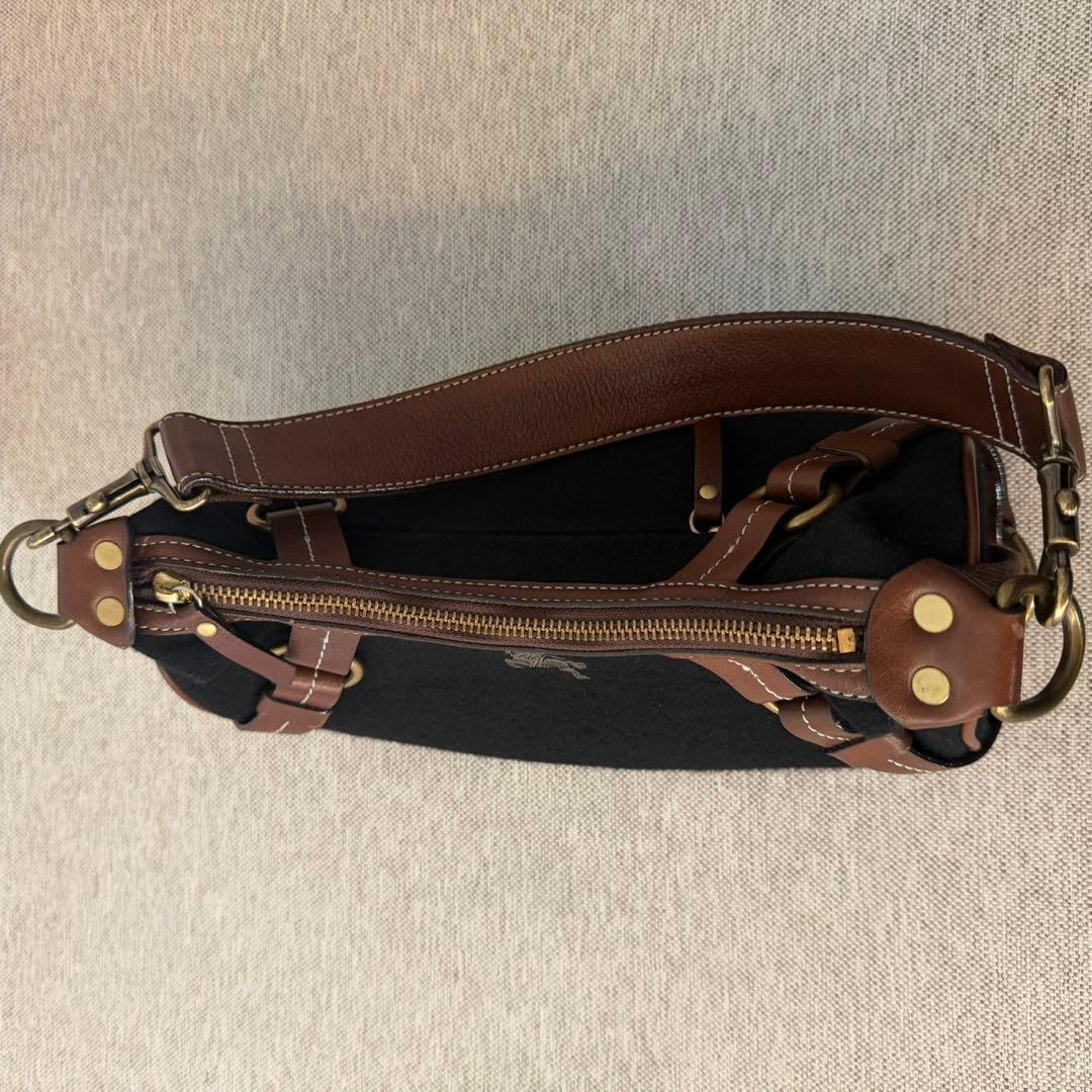 バーバリー ブルーレーベル ショルダーバッグ ウール　レザー ブラック