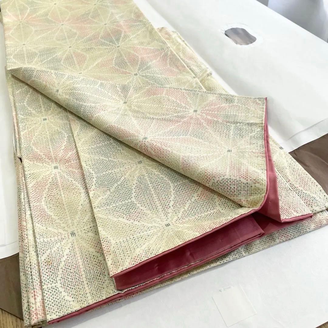 未使用　大島紬　袷仕立て　パステルカラー　名古屋帯（長尺）付き