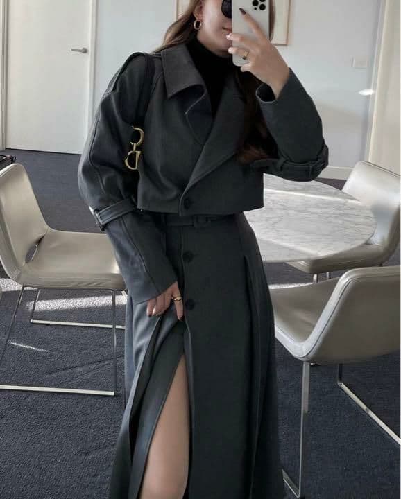 MAVIMOON セパレートトレンチコート グレー　ロングスカート　セットアップ