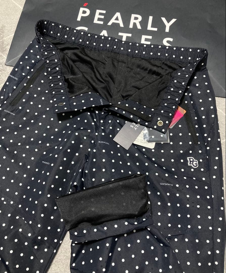 新品 パーリーゲイツ タフレックス×サーモトロンパンツ ミニドット柄(5)L/紺