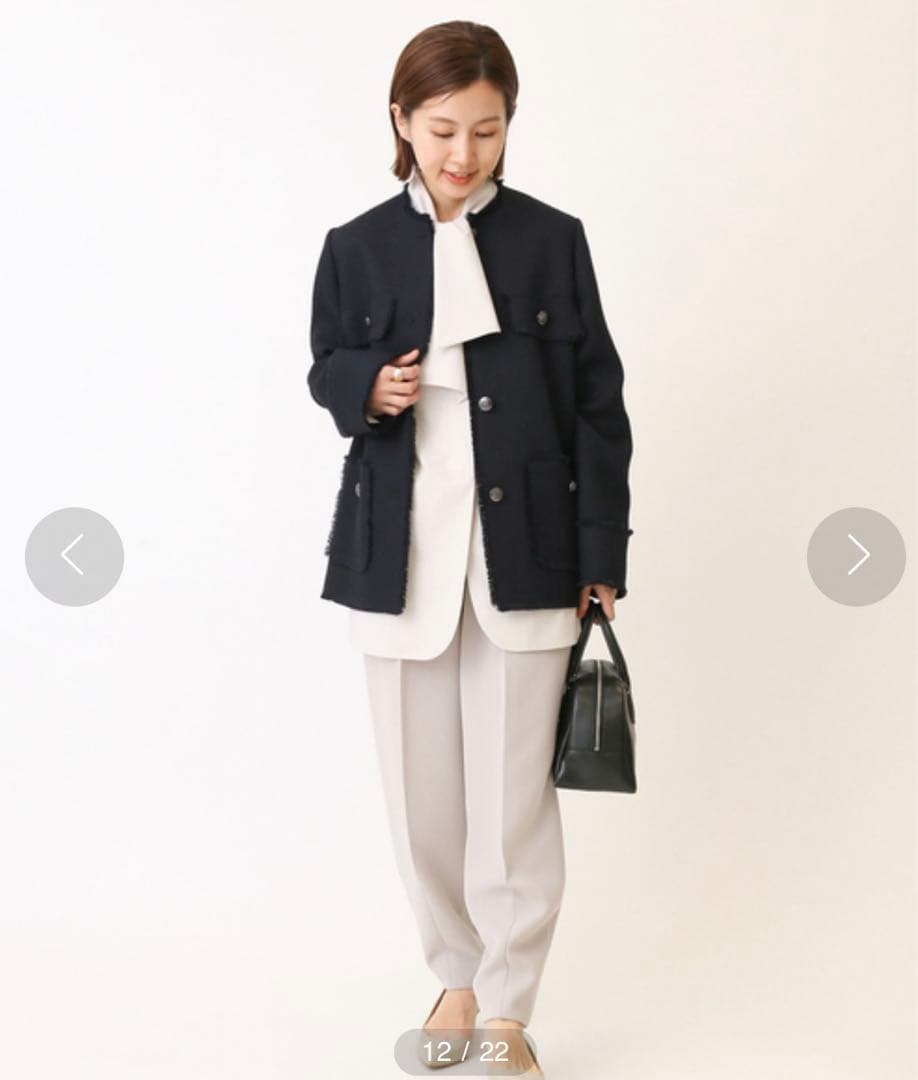 ＆NAVYノーカラーツィード ジャケット　イエナ