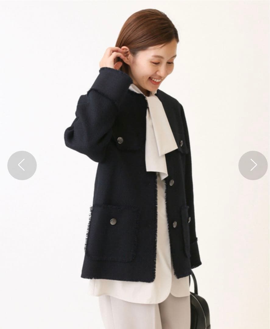 ＆NAVYノーカラーツィード ジャケット　イエナ