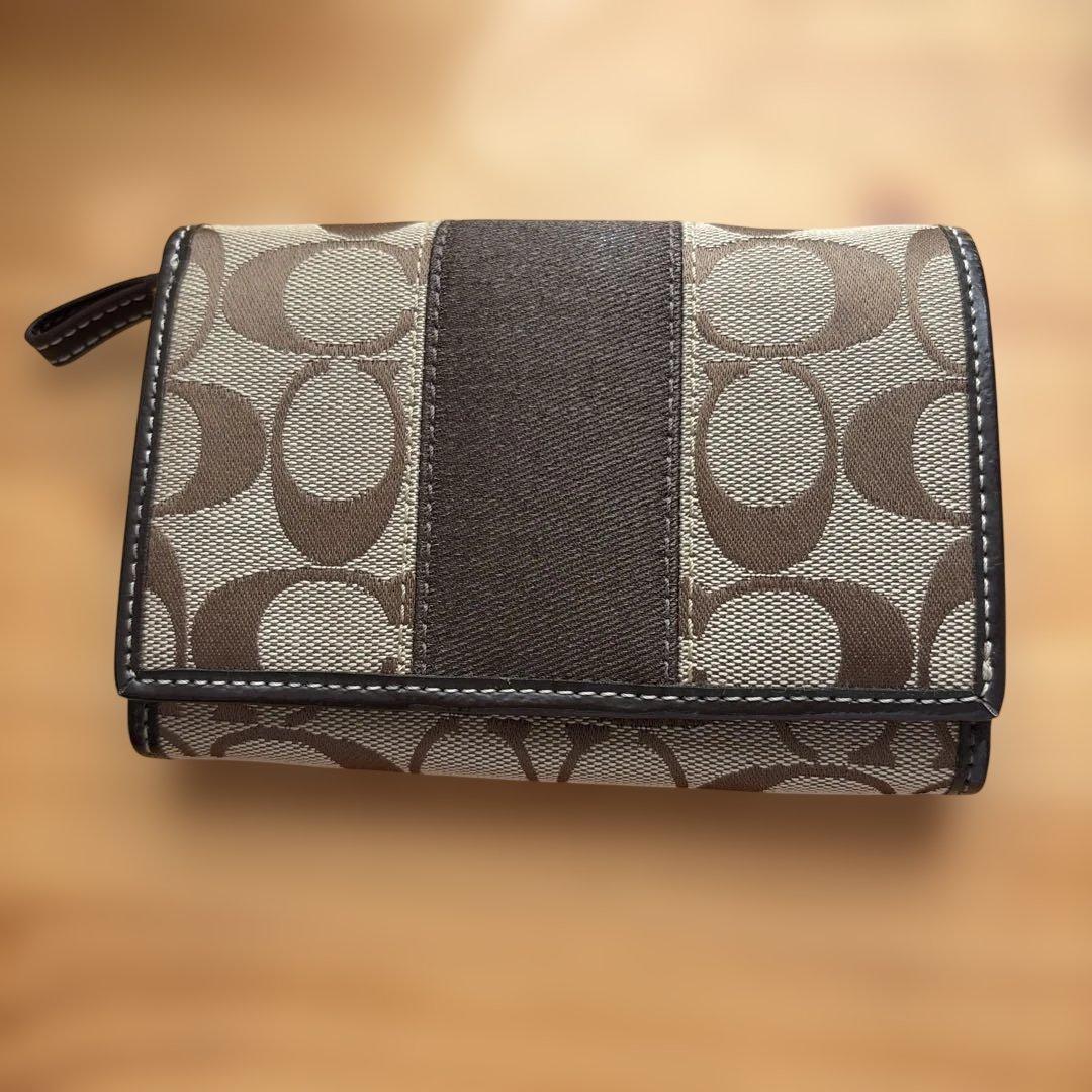 COACH コーチ 二つ折り財布 シグネチャー ブラウン 小銭入れ付き