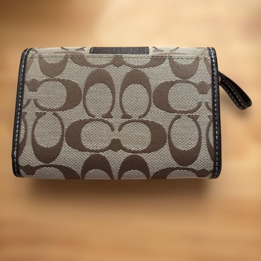 COACH コーチ 二つ折り財布 シグネチャー ブラウン 小銭入れ付き