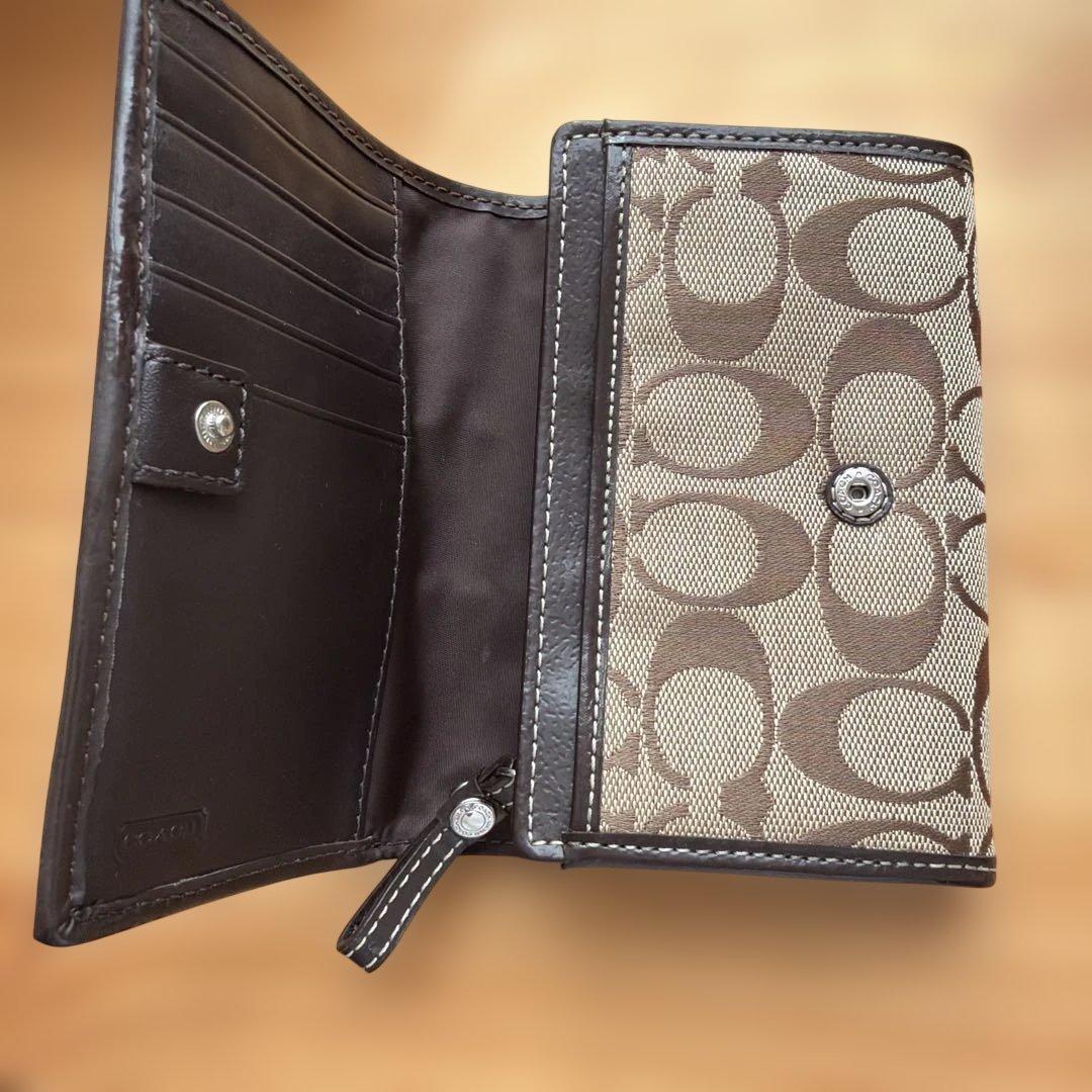 COACH コーチ 二つ折り財布 シグネチャー ブラウン 小銭入れ付き