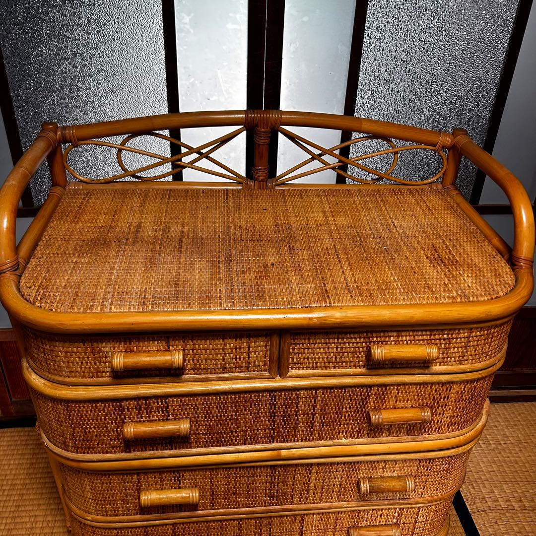 ラタン籐チェスト 家具 4段 タンス　レトロ アンティーク