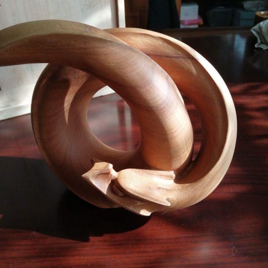 加藤潮光　木彫昇龍　38.5cm