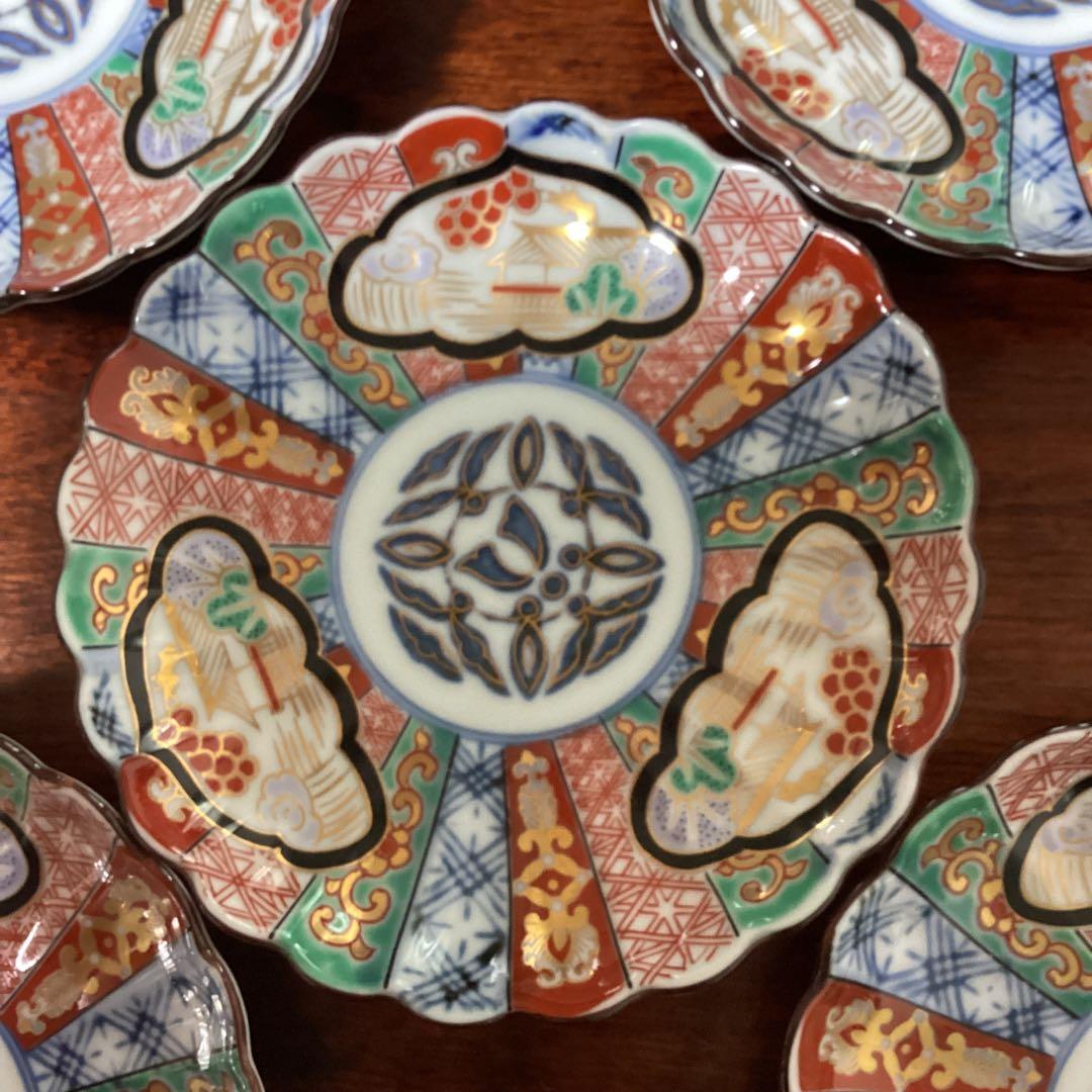 【林九郎窯】三方割元禄地紋　小皿揃5枚組