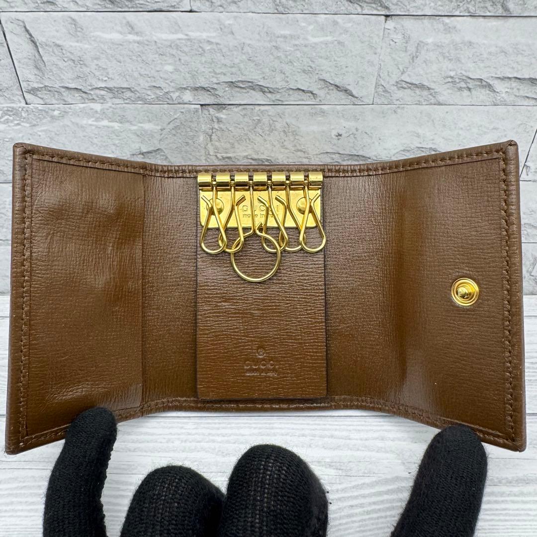 【美品】GUCCI　ホースビット　GG柄　スプリーム　キーケース　6連　ブラウン