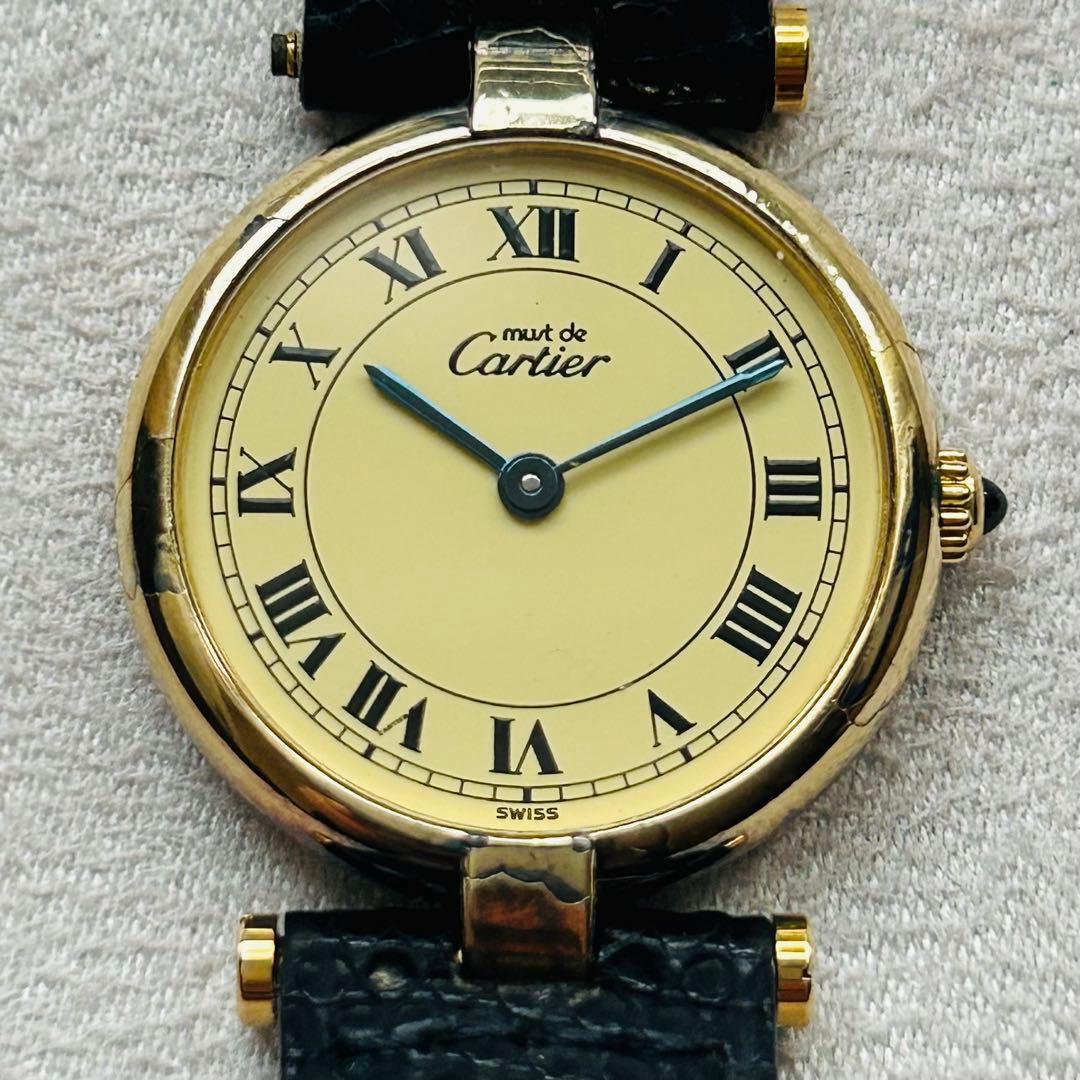 カルティエ　マストヴァンドーム　ヴェルメイユ　 アイボリー文字盤箱付き★不動