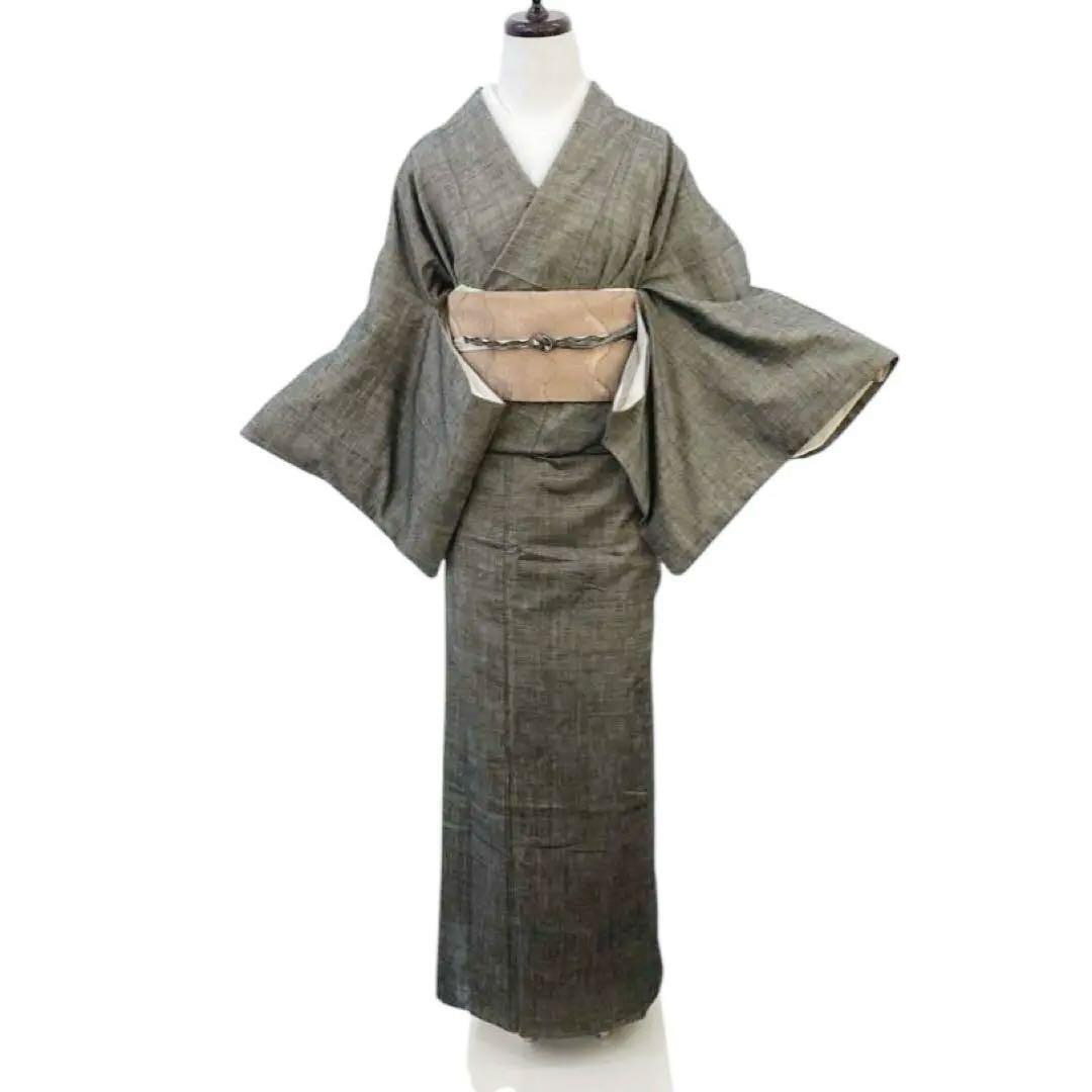 未使用近い　美品　袷　正絹　上質紬　ぜんまい紬　小紋　フルセット　4点