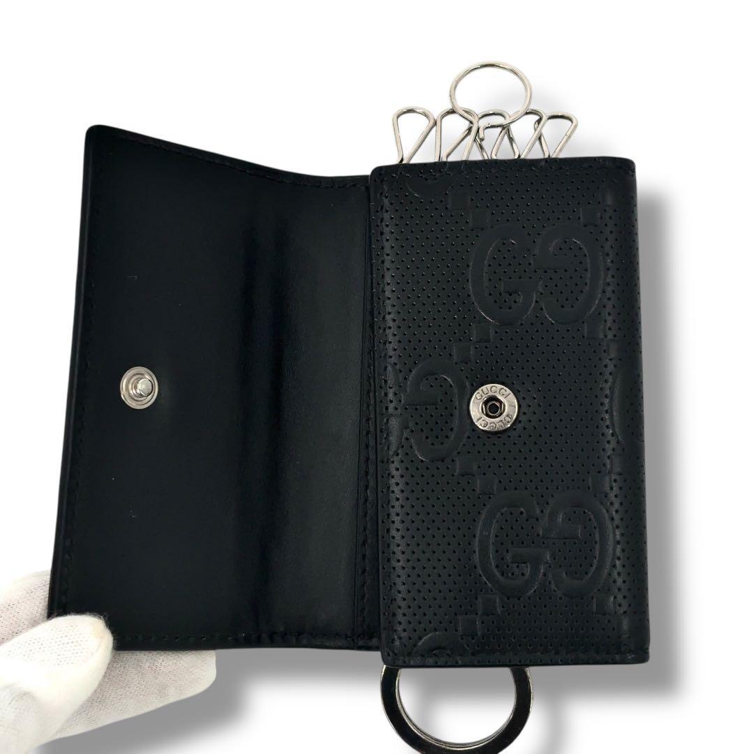 【極美品】GUCCI グッチ　GG柄　レザー　 6連 キーケース キーリング 黒