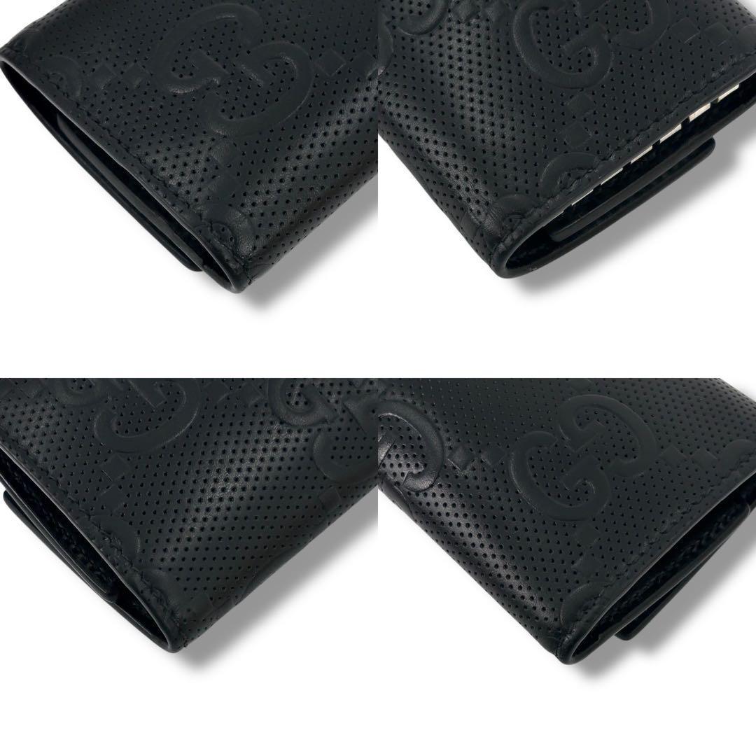 【極美品】GUCCI グッチ　GG柄　レザー　 6連 キーケース キーリング 黒