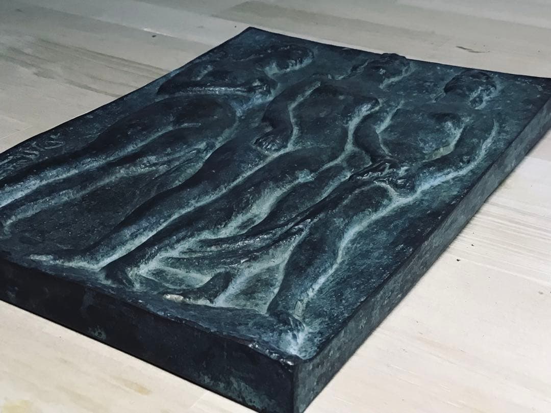 ◉真作保証品◉昭和期/重鎮彫塑家〓畝村直久◉ブロンズレリーフ『3人裸婦像』壁掛け