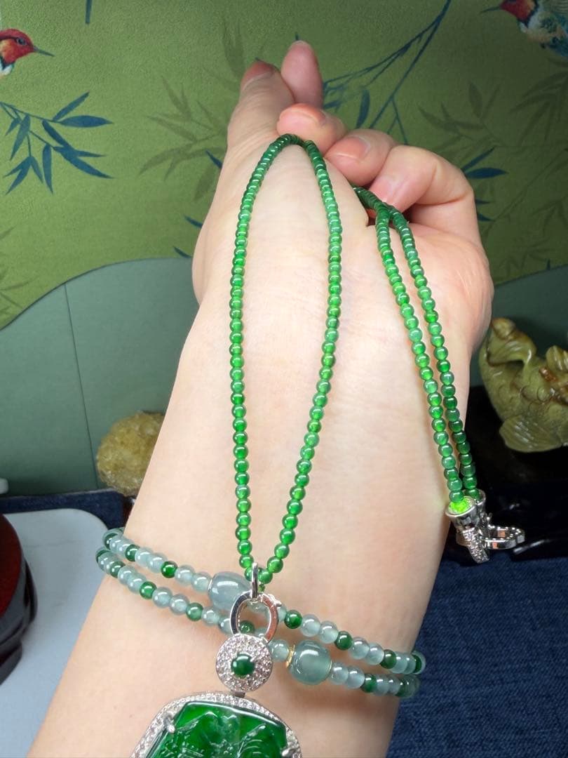 コレクション品❣️ロウカン質翡翠 氷陽緑【錦繍山河】収蔵証明書と鑑定書2点付き