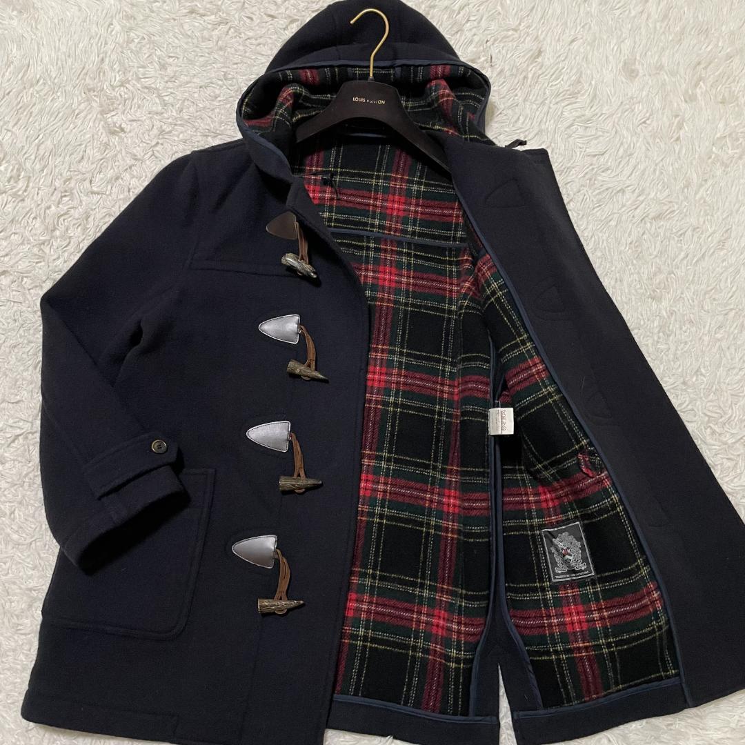未使用に近い　ヴァンヂャケット　カシミヤダッフルコート　L　ネイビー　チェック柄
