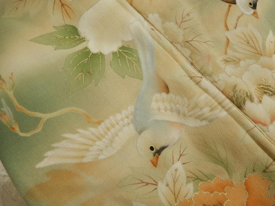 正絹・アンティーク着物・鳥花文様・大正浪漫・現代 縫い直し着物