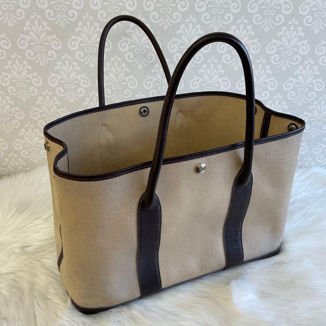 エルメス ガーデンパーティーPM トートバッグ トワルアッシュキャンバス レザー