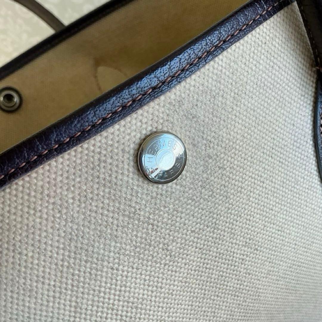 エルメス ガーデンパーティーPM トートバッグ トワルアッシュキャンバス レザー