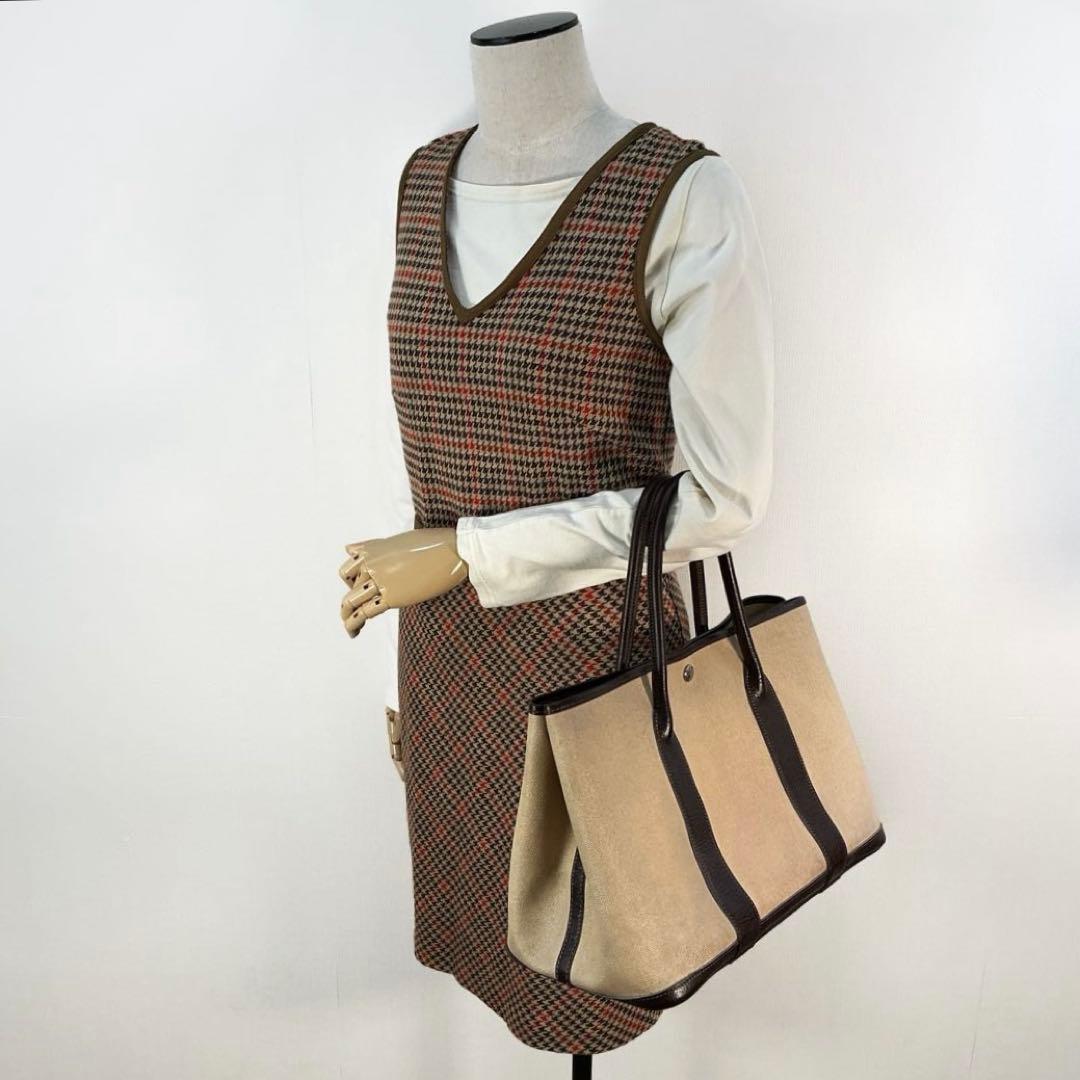 エルメス ガーデンパーティーPM トートバッグ トワルアッシュキャンバス レザー