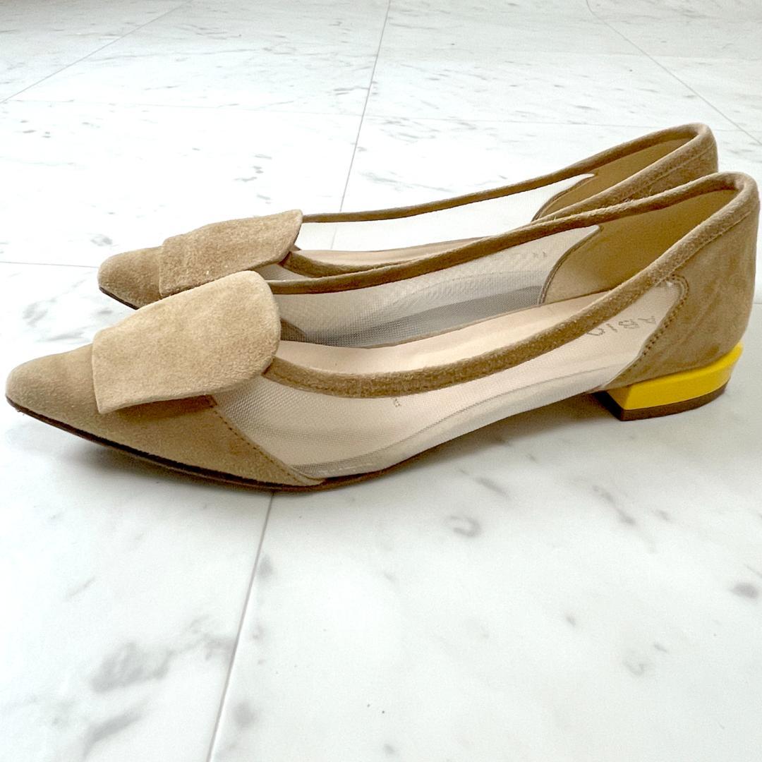 ファビオルスコーニ 37 ポインテッドカラーヒールチュールパンプス キャメル