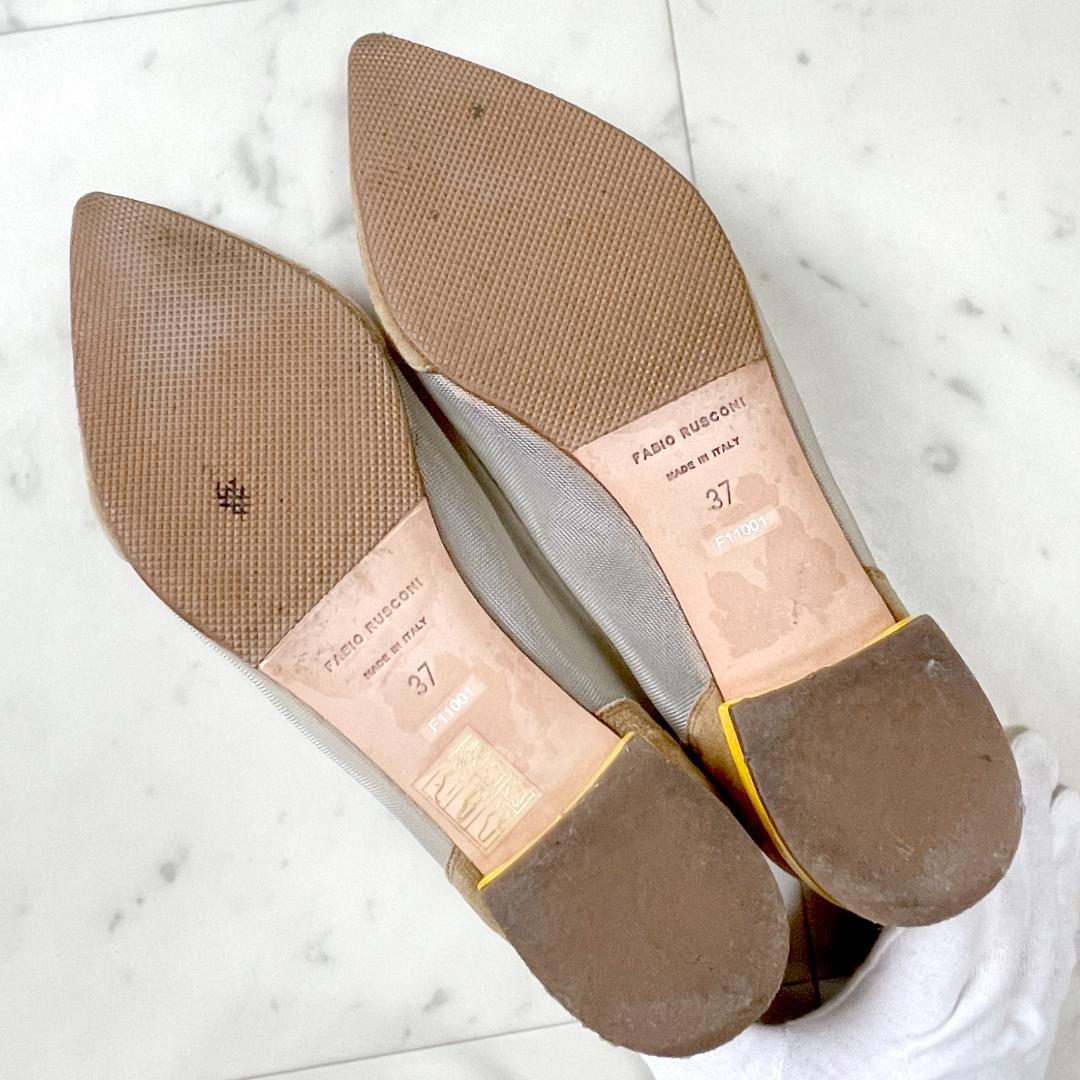 ファビオルスコーニ 37 ポインテッドカラーヒールチュールパンプス キャメル