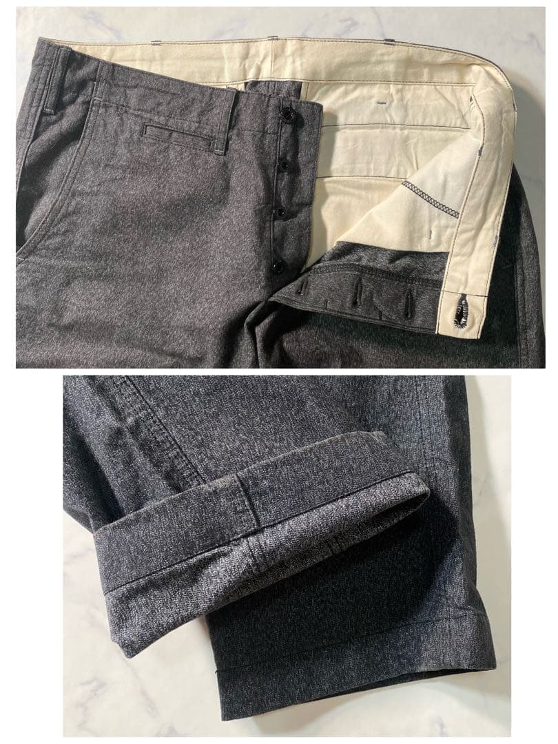 美品】バーガスプラス　チノパン　ブラックシャンブレー　ごま塩　401　XL　36